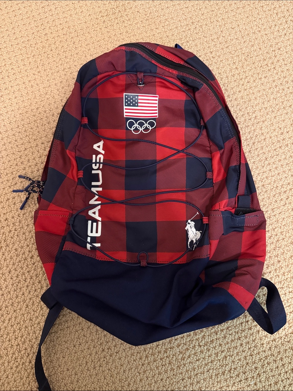 Polo by Ralph Lauren Red and Navy Team USA Plaid Backpack